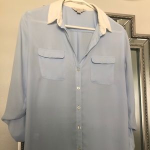 Loft Sheer Powder Blue Top Blouse Sz S